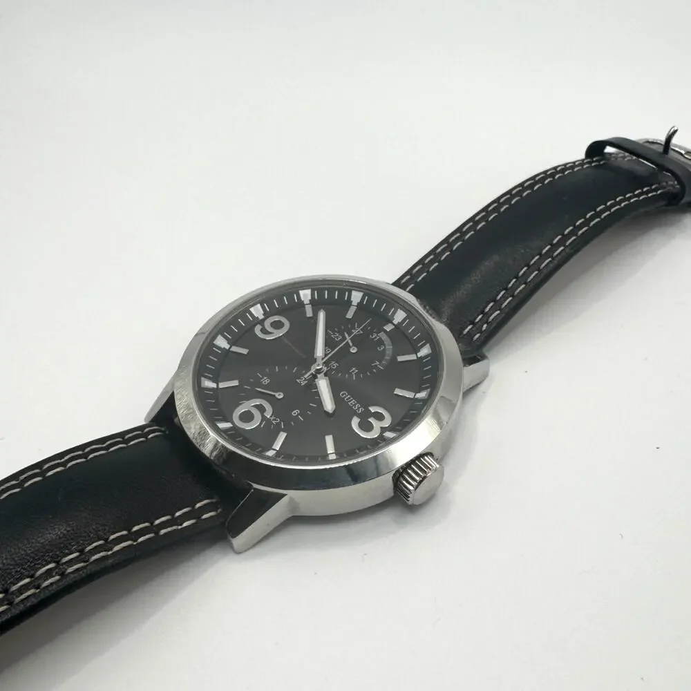 GUESS Men’s Chronograph Watch –‎ Black Dial & Leather Strap